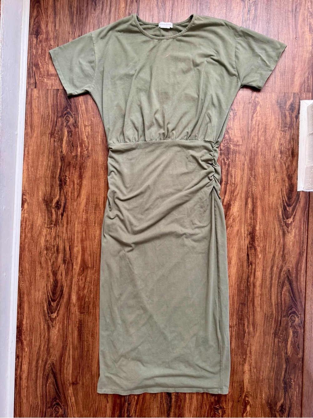 Lovers + Friends Easy Ruched Midi Dress in Olive Green, Size M